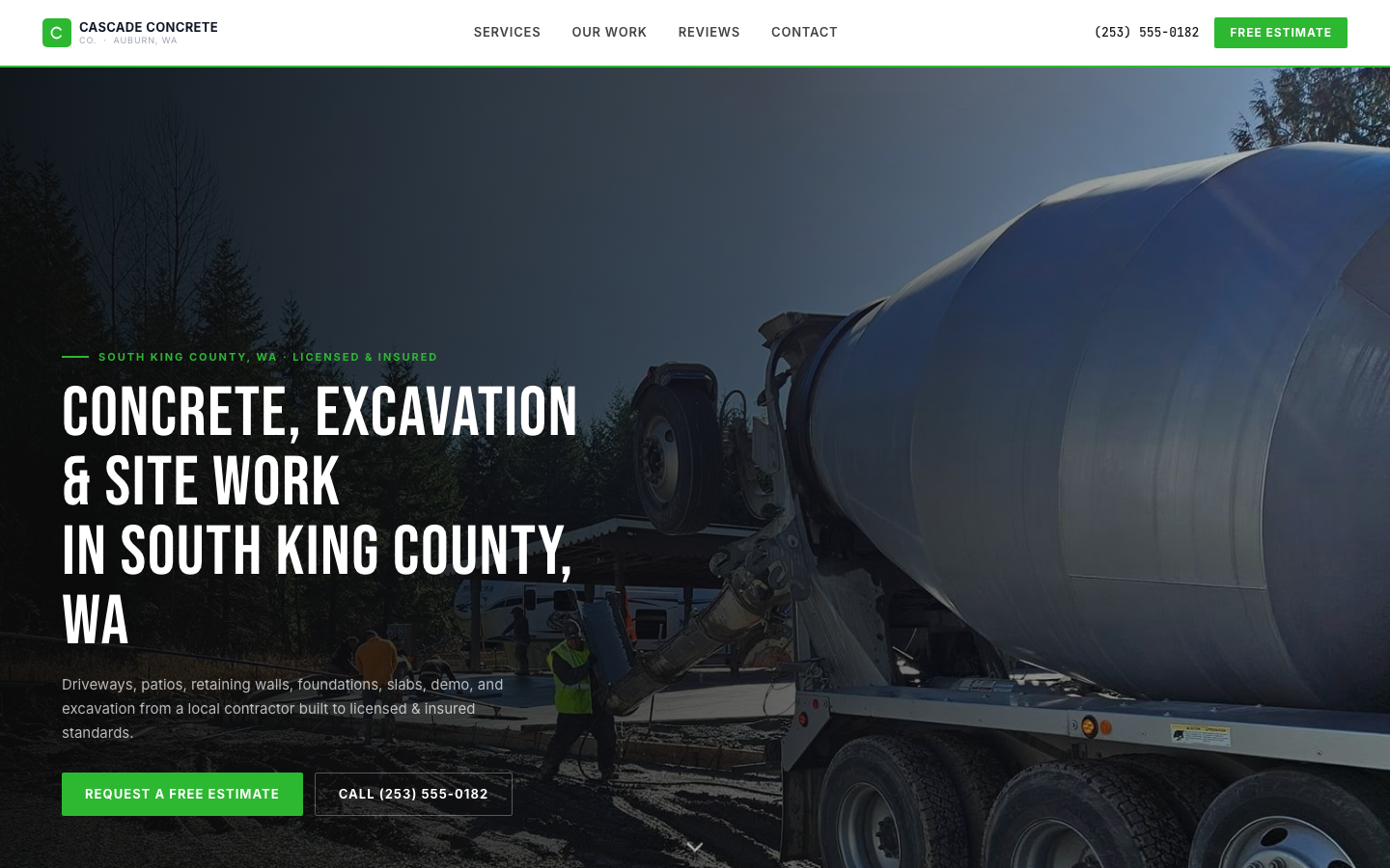 Cascade Concrete Company homepage