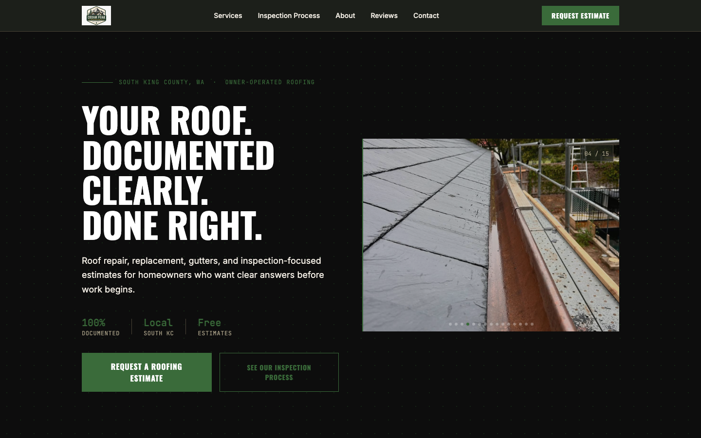 Cedar Peak Roofing homepage